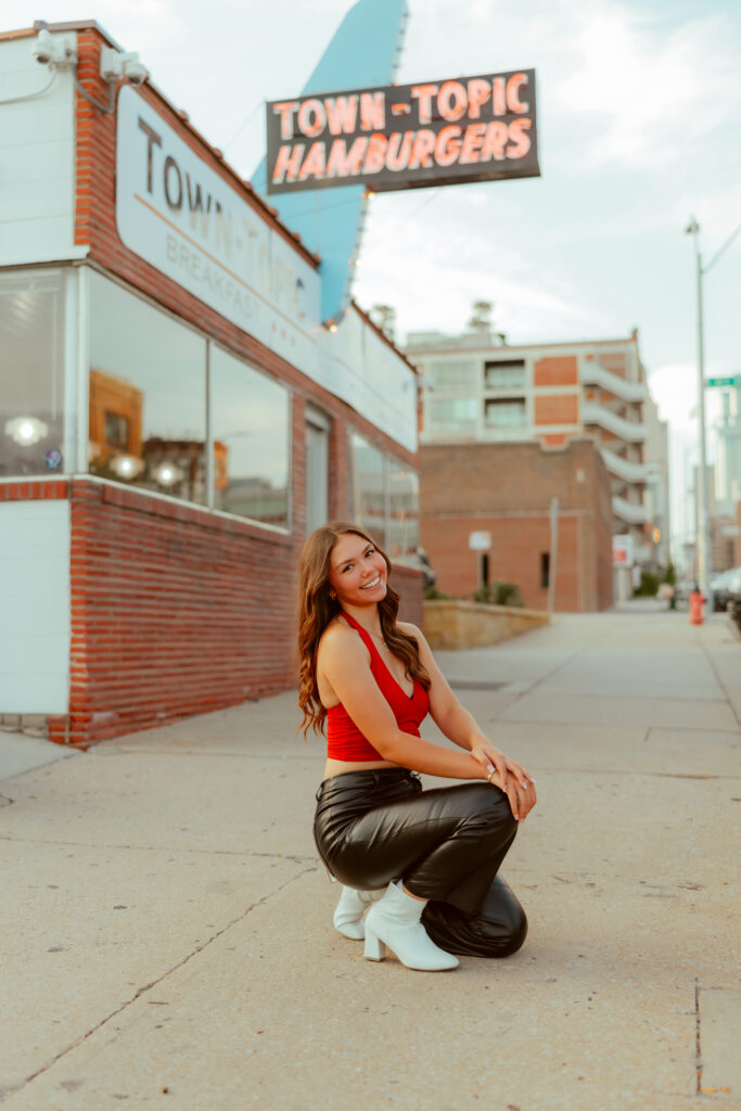 Kansas City high school senior photos at Town Topic in the Crossroads