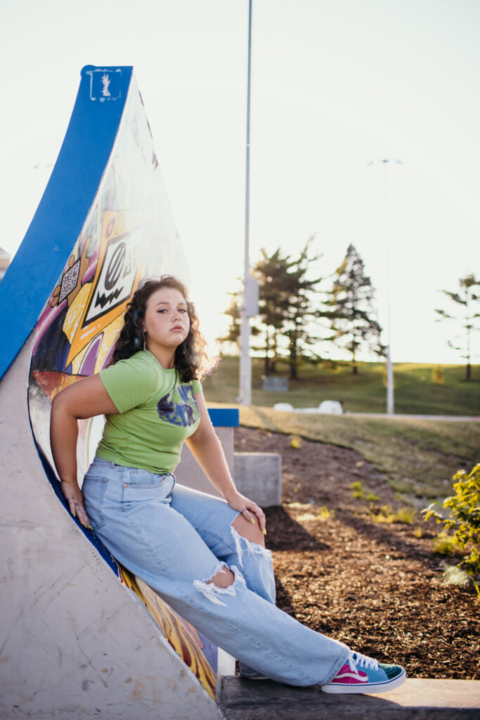 High school senior girl at Kansas City skate park portraits