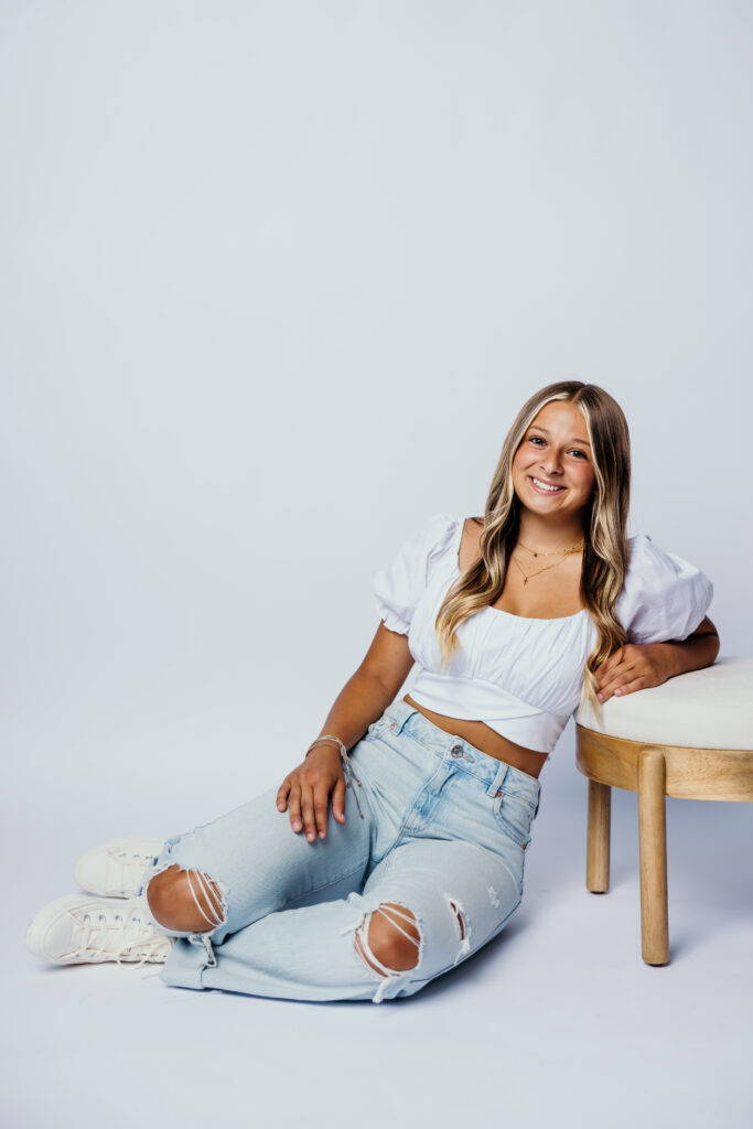 Classic Kansas City senior studio session on white backdrop