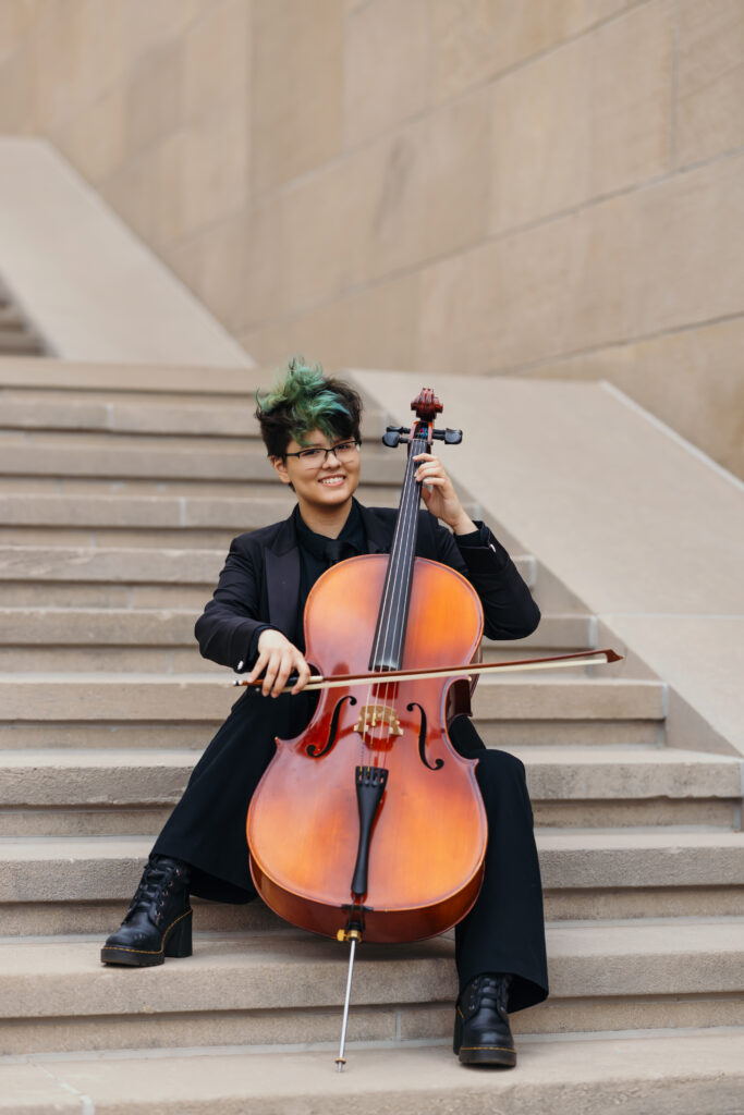 Personalized senior photos featuring student musician in Kansas City