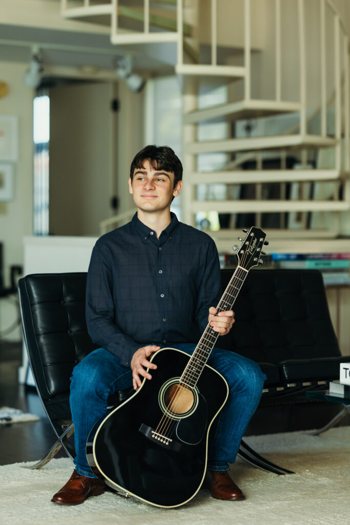 Senior session with guitar at Kansas City in-home location
