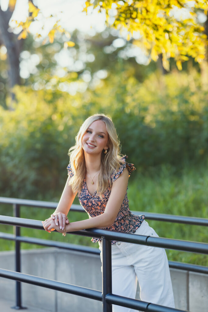 Kansas City high school senior photos at sunset golden hour at Shawnee Mission Park