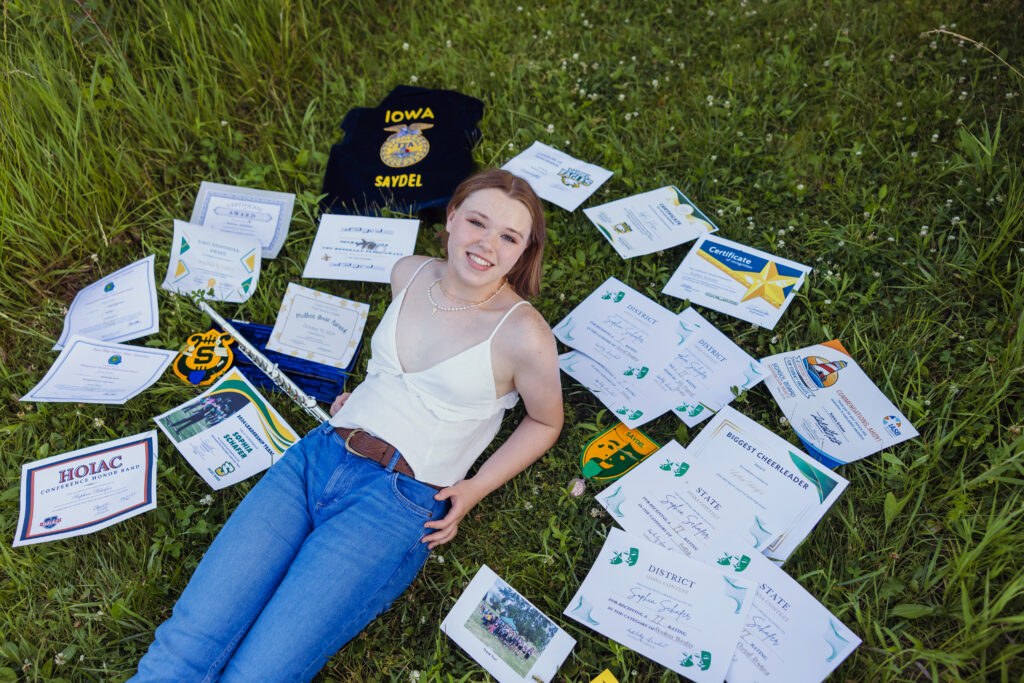 Natural light senior photos of high school senior girl with flute