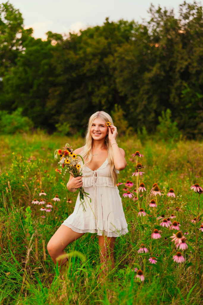 Senior session with wildflowers