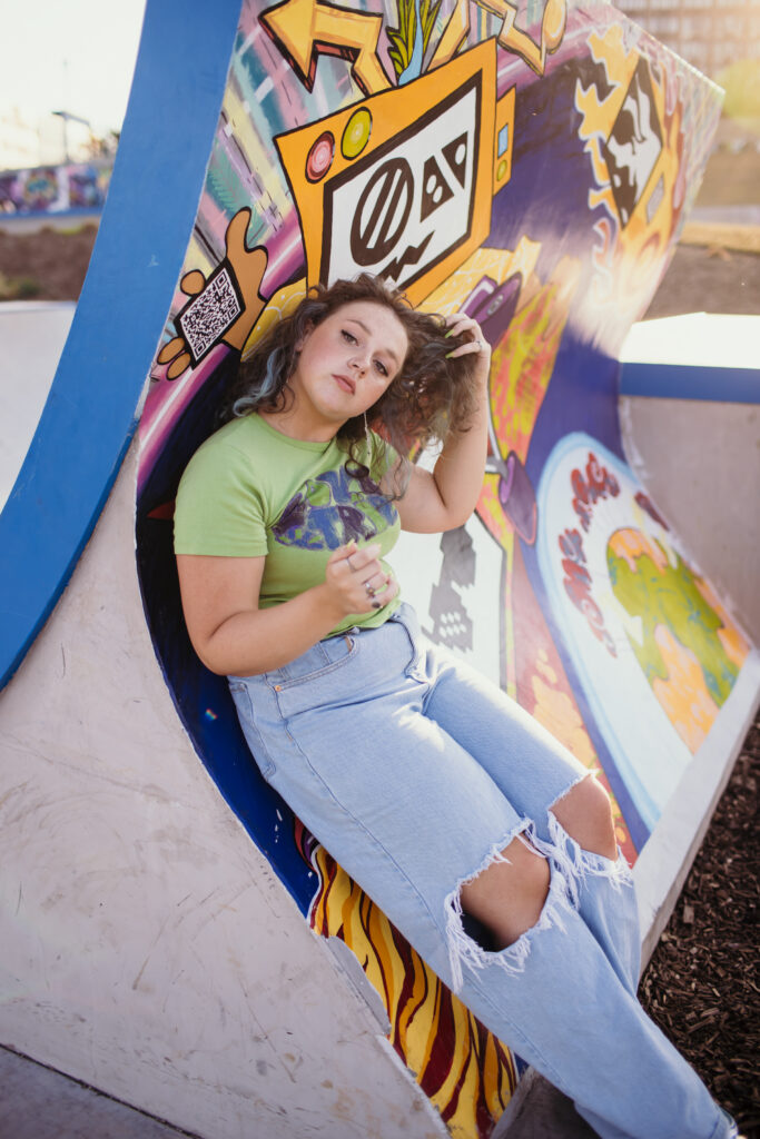 High school senior girl at the skate park for her senior session
