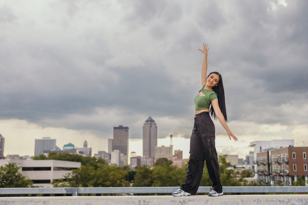 High school senior girl casual outfit in urban location