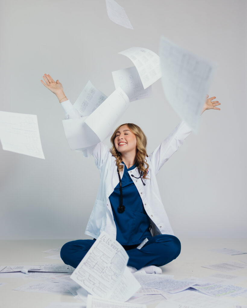 High school senior girl in scrubs studio session