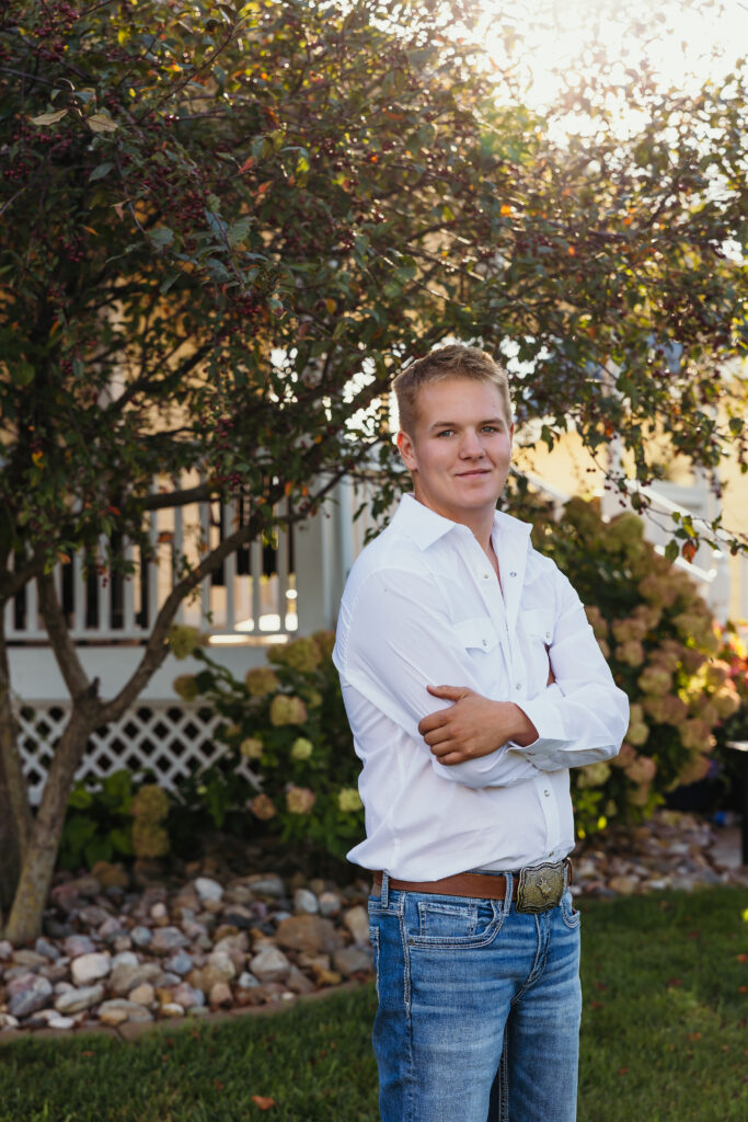 High school senior boy with classic white button down shirt