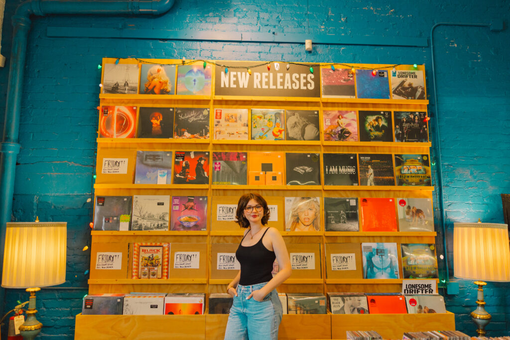 Kansas City senior photo session at record shop