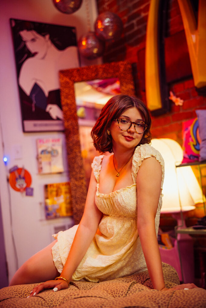 Kansas City high school senior in dressing room at a thrift shop