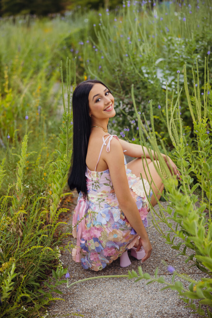 Spring senior photos with floral dress