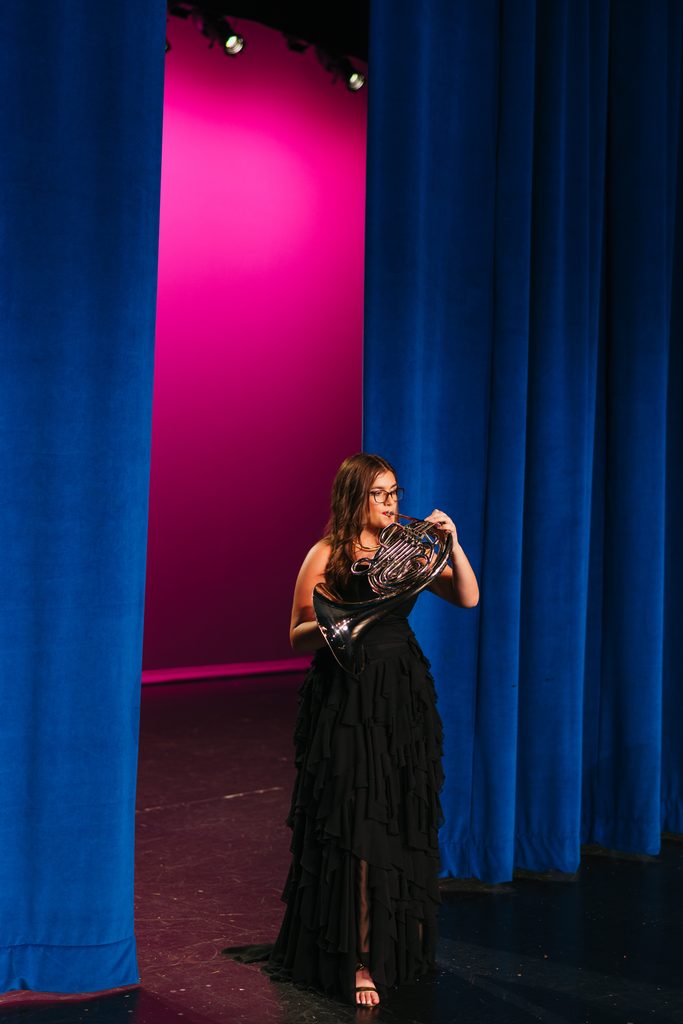 Kansas City senior photos celebrating her love of music and french horn