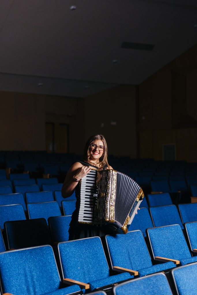 Kansas City senior photos celebrating her love of music and accordion