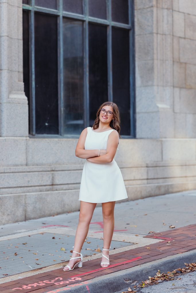 Kansas City senior photos in downtown Kansas City, MO with urban vibes